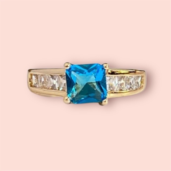 Ring 18k Gold Plated Blue Sapphire and Zircon - Picture 1 of 10